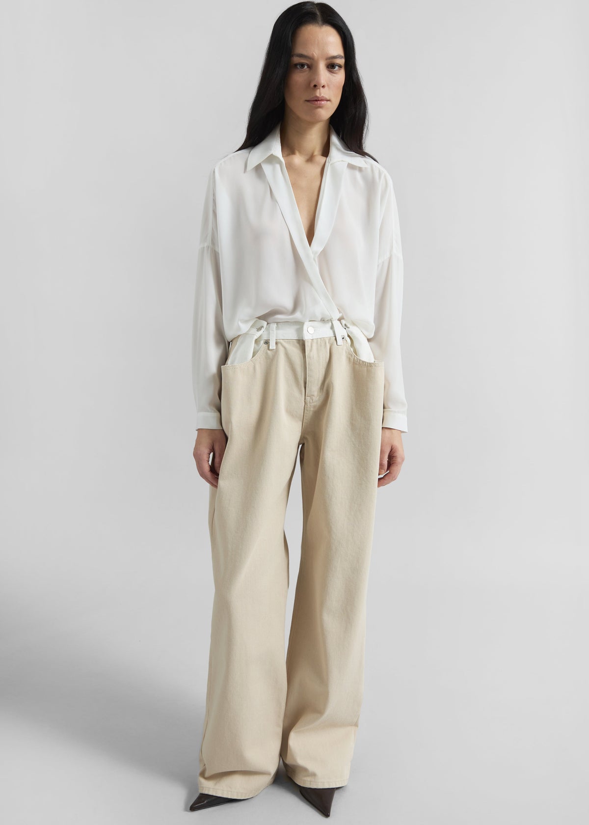 Hayla Contrast Denim Pants - Beige/Off White – view 7 of 9