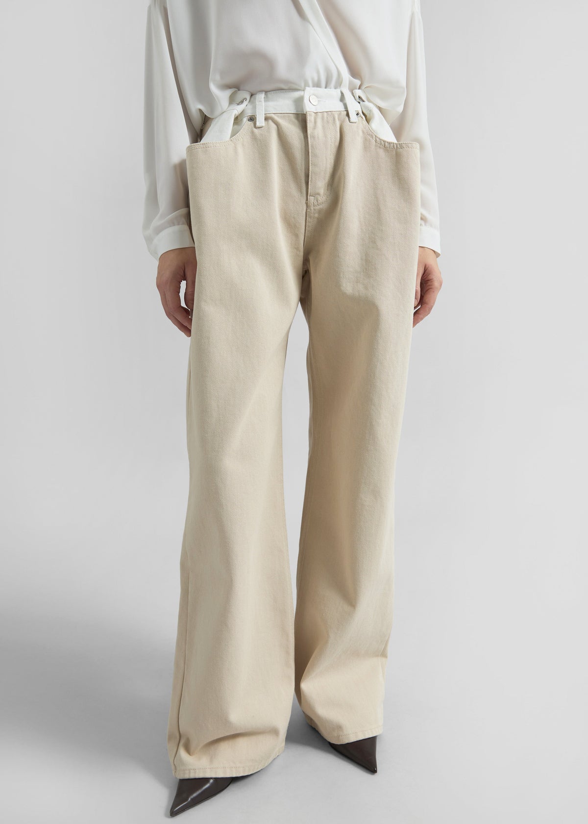 Hayla Contrast Denim Pants - Beige/Off White – view 4 of 9