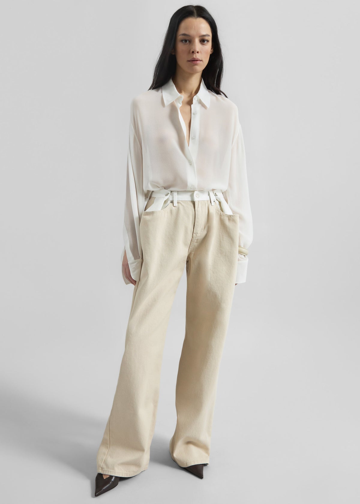 Hayla Contrast Denim Pants - Beige/Off White – view 1 of 9