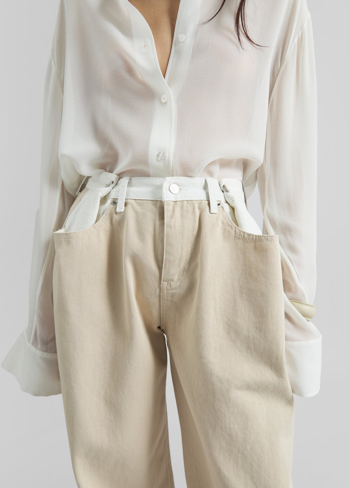Hayla Contrast Denim Pants - Beige/Off White – view 3 of 9