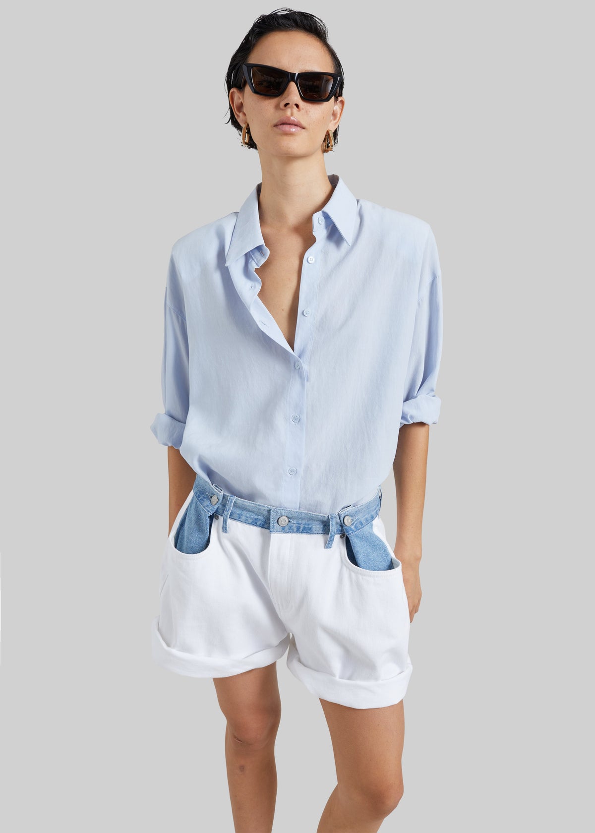 Hayla Contrast Denim Shorts - Off White/Blue – view 5 of 11