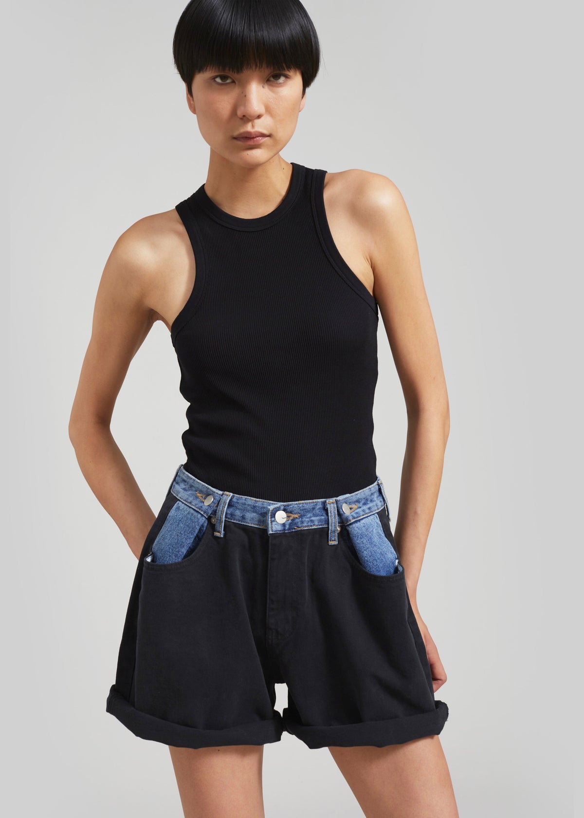 Hayla Contrast Denim Shorts - Black/Blue – view 6 of 8