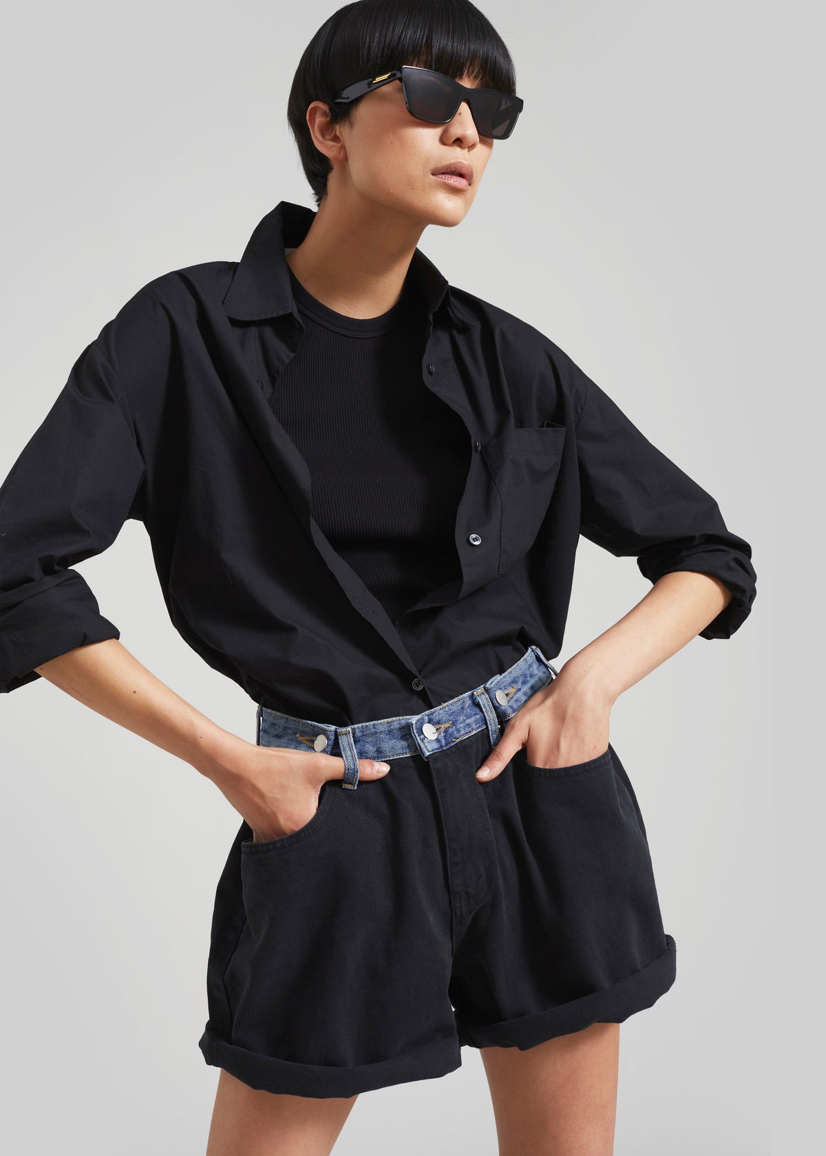 Hayla Contrast Denim Shorts - Black/Blue – view 1 of 8