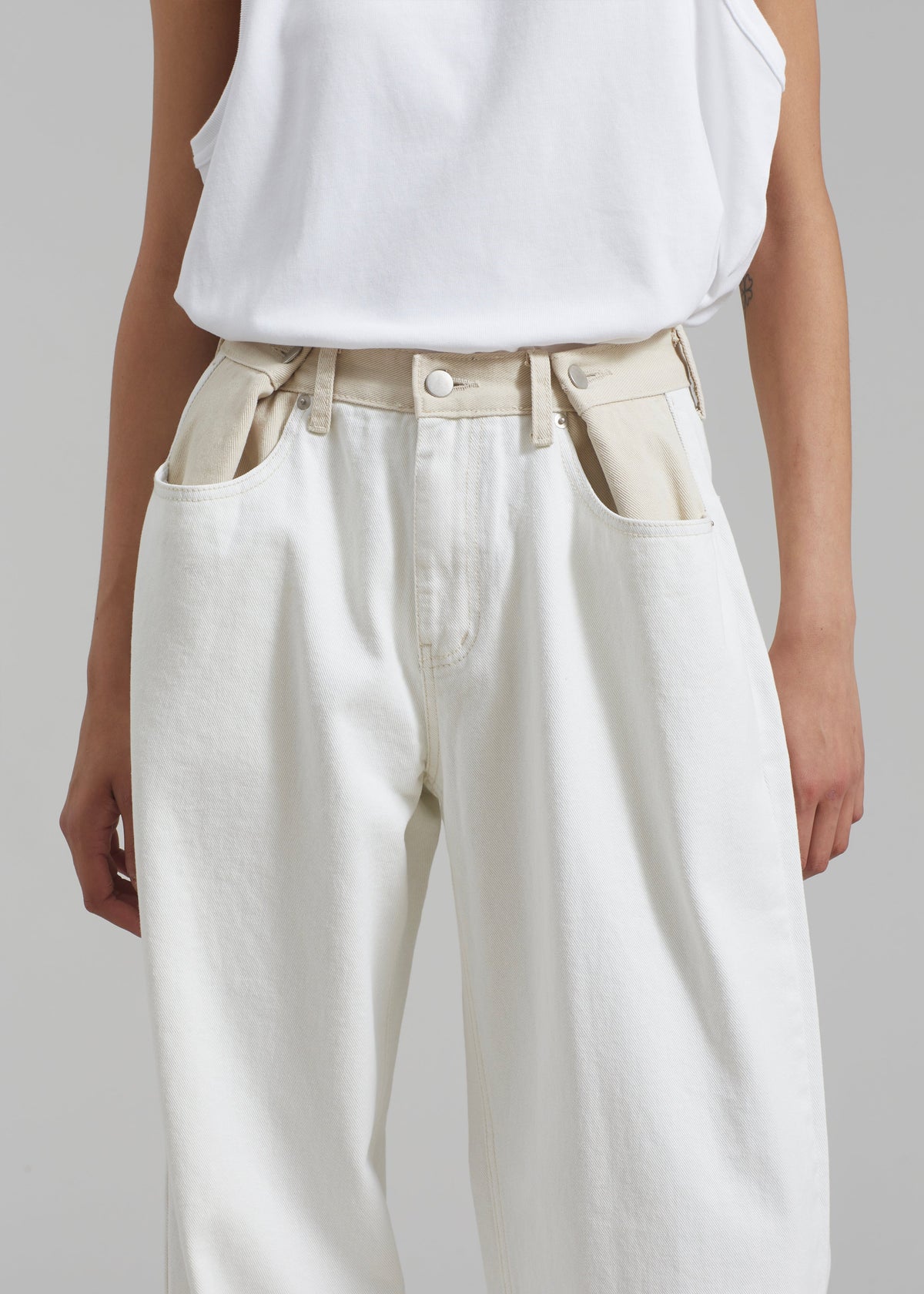 Hayla Contrast Denim Pants - Off White – view 2 of 13