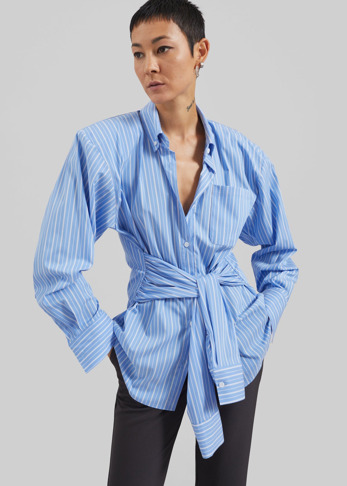 Heaton Double-Sleeve Padded Shirt - Blue/White Stripe – view 2 of 10