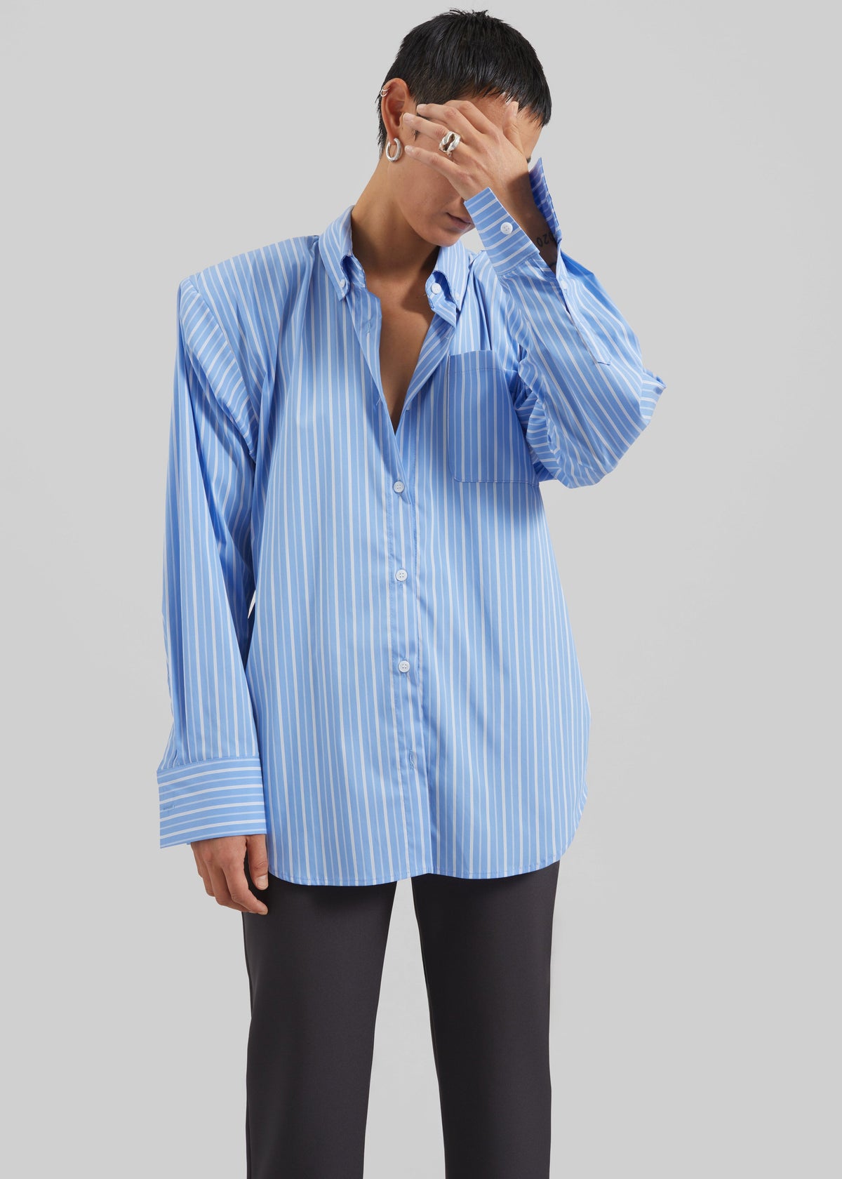 Heaton Double-Sleeve Padded Shirt - Blue/White Stripe – view 4 of 10