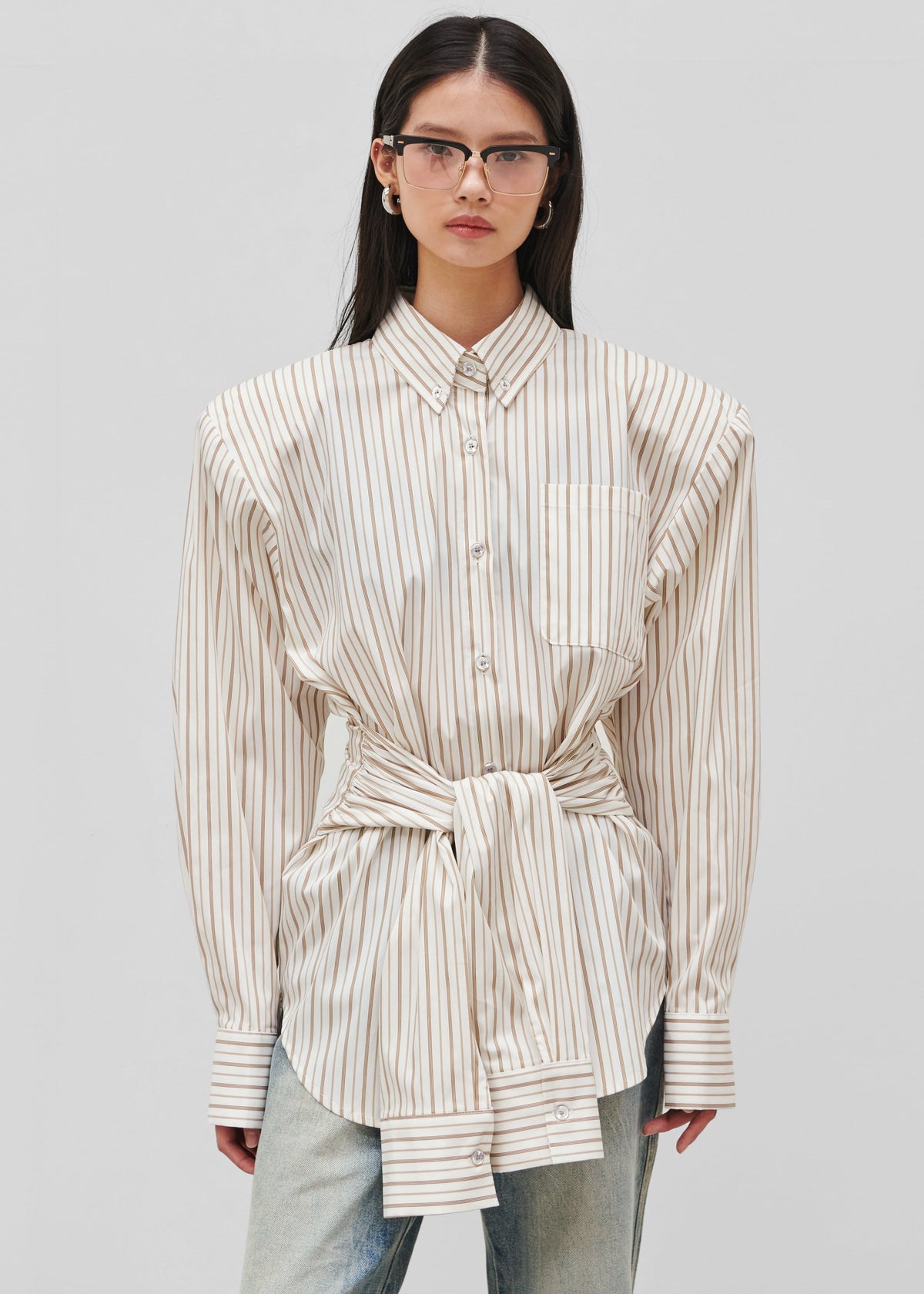 Heaton Double-Sleeve Padded Shirt - White/Brown Stripe – view 8 of 11