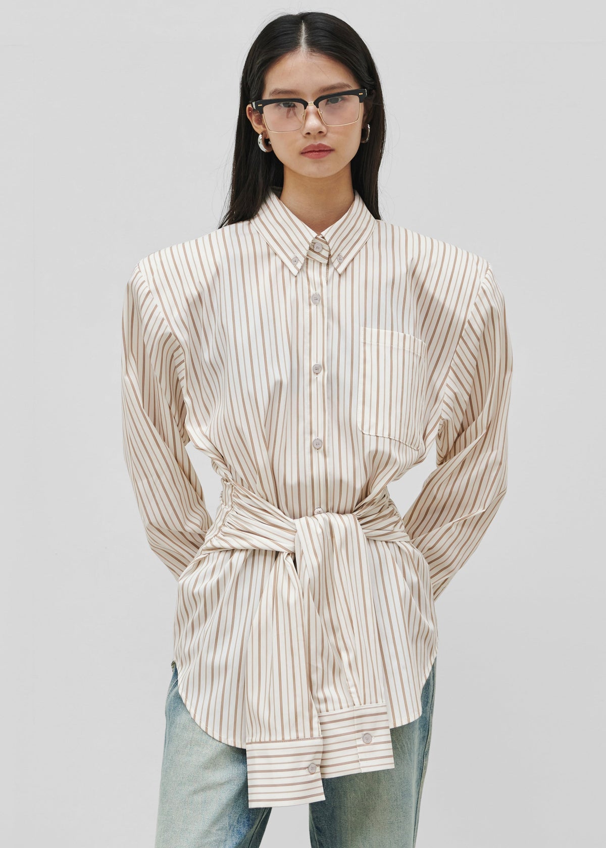 Heaton Double-Sleeve Padded Shirt - White/Brown Stripe – view 2 of 11