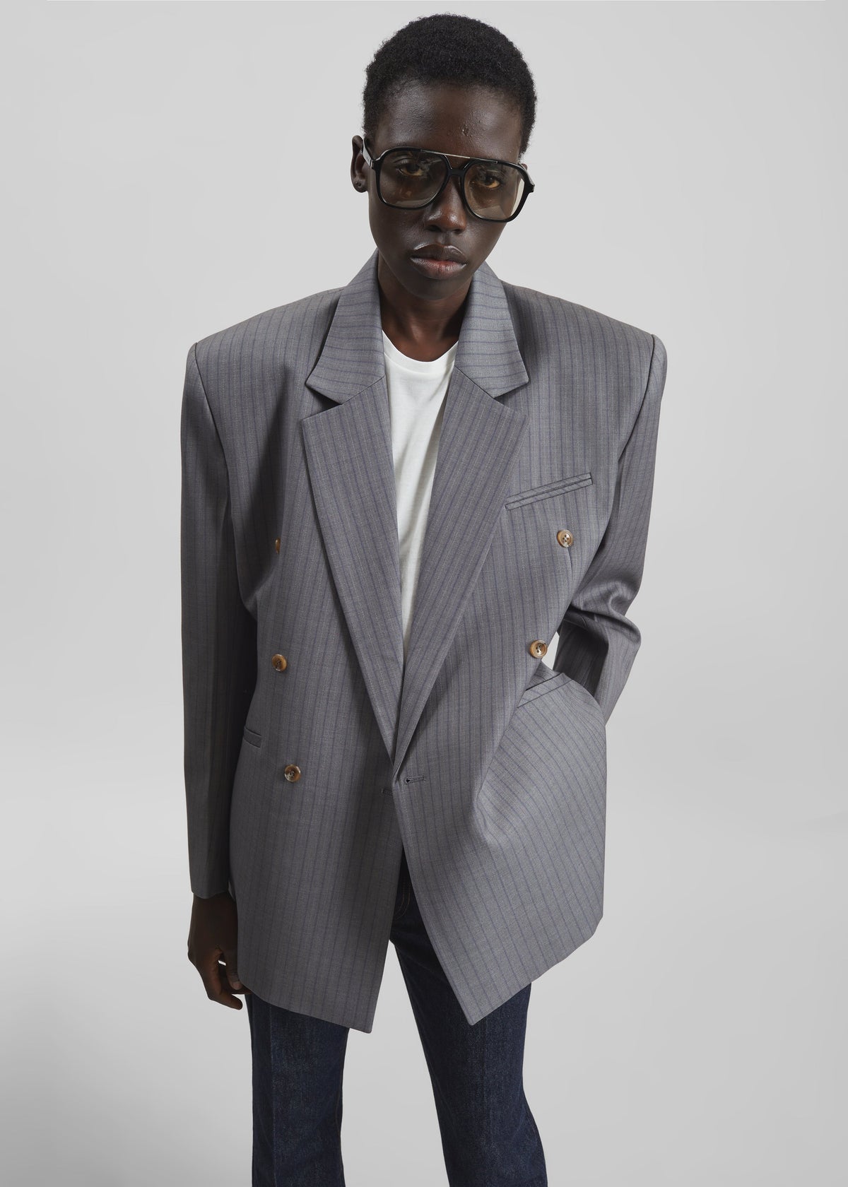 Helmond Double-Breasted Blazer - Grey Multi Stripe – view 3 of 9