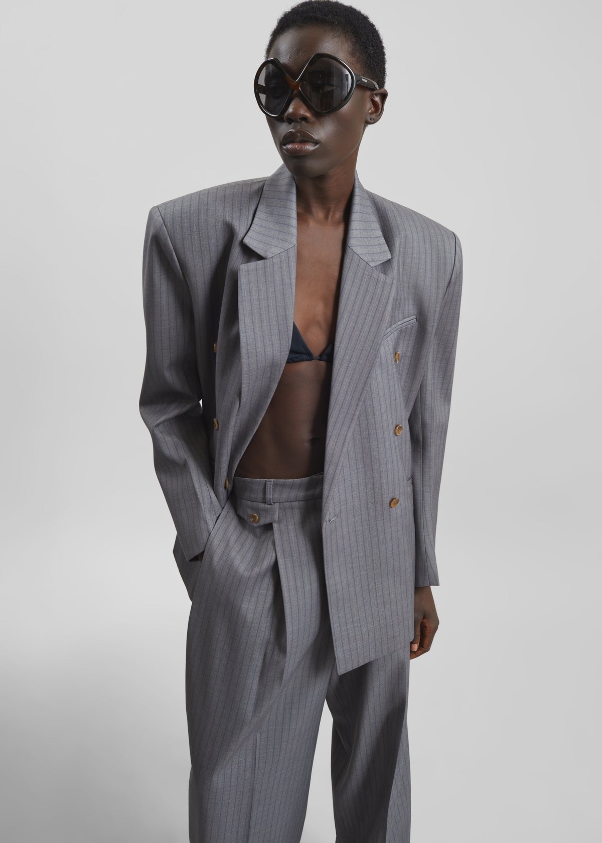 Helmond Double-Breasted Blazer - Grey Multi Stripe – view 1 of 9