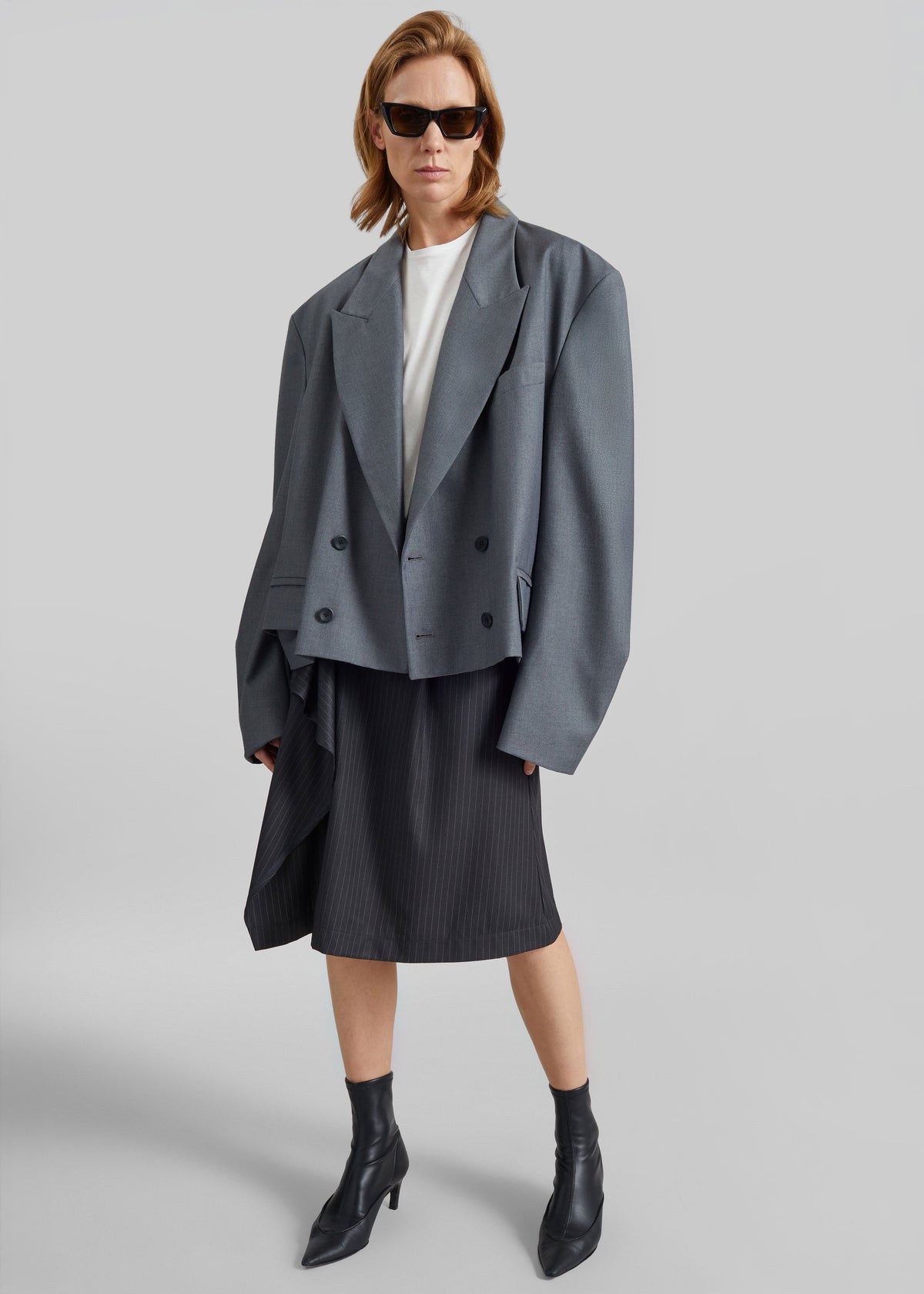 Helna Boxy Cropped Blazer - Grey – view 1 of 8