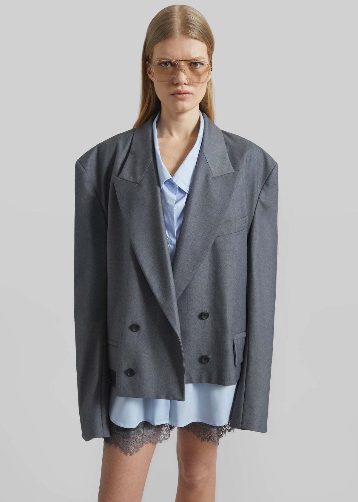 Helna Boxy Cropped Blazer - Grey – view 5 of 8