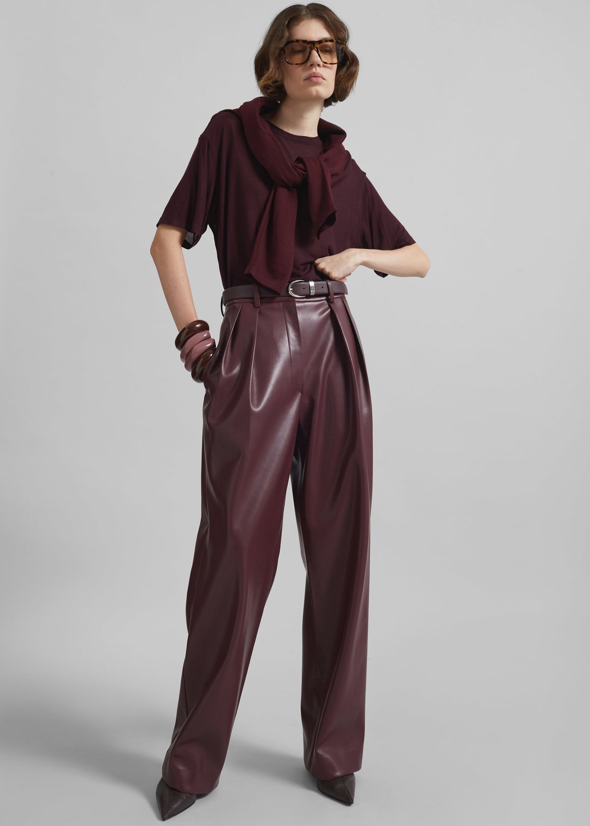 Helsinki Faux Leather Pants - Burgundy – view 7 of 12