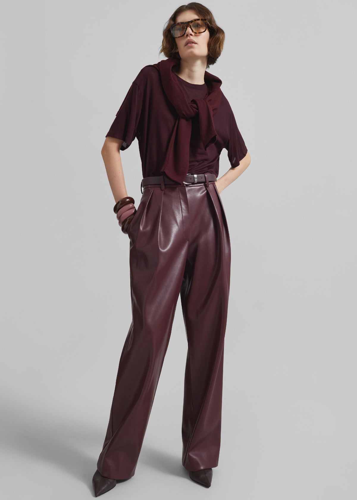 Helsinki Faux Leather Pants - Burgundy – view 2 of 12