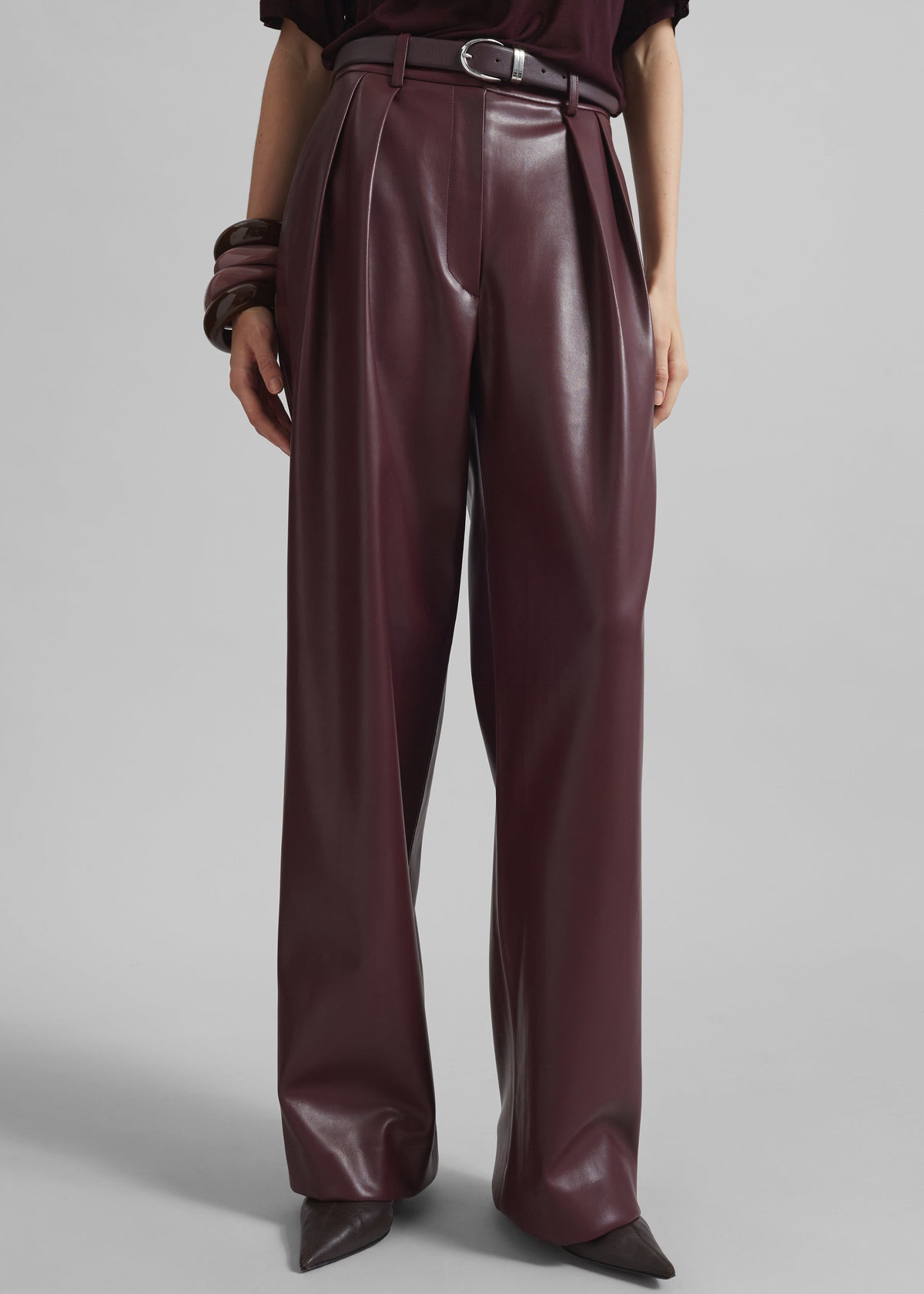 Helsinki Faux Leather Pants - Burgundy – view 3 of 12