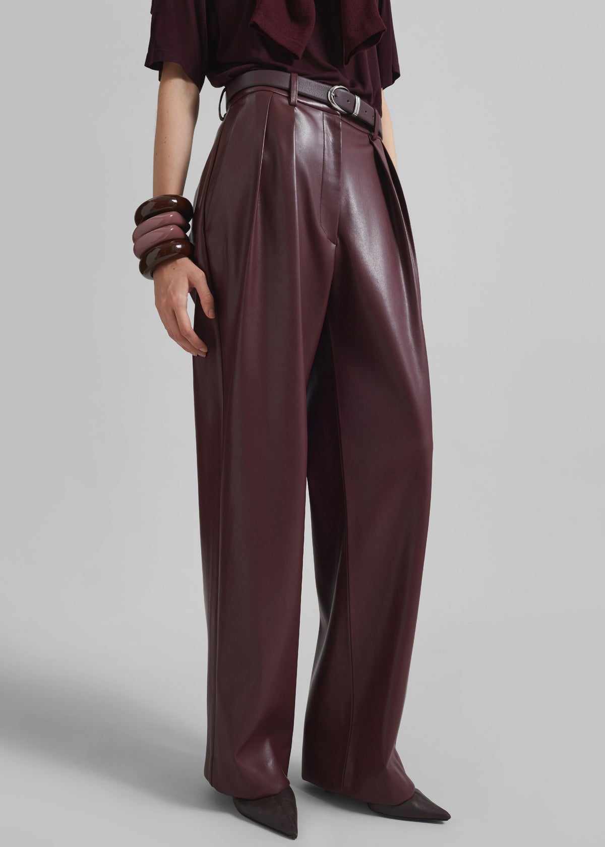 Helsinki Faux Leather Pants - Burgundy – view 1 of 12