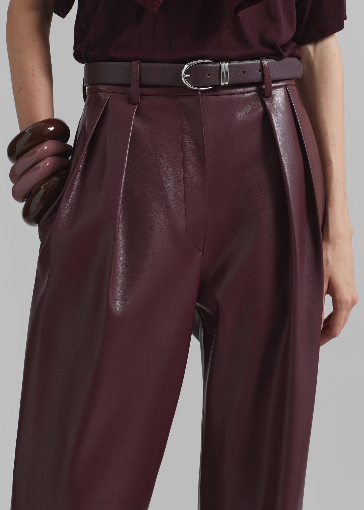 Helsinki Faux Leather Pants - Burgundy – view 4 of 12