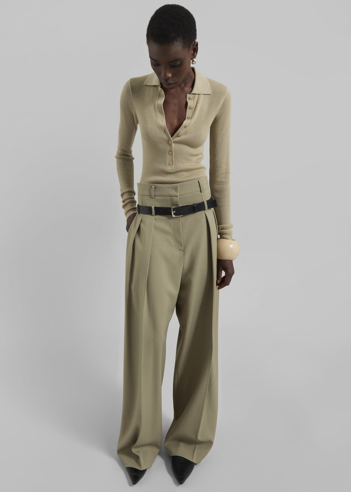 Hobart Double Belt Loop Trousers - Pale Olive – view 1 of 11