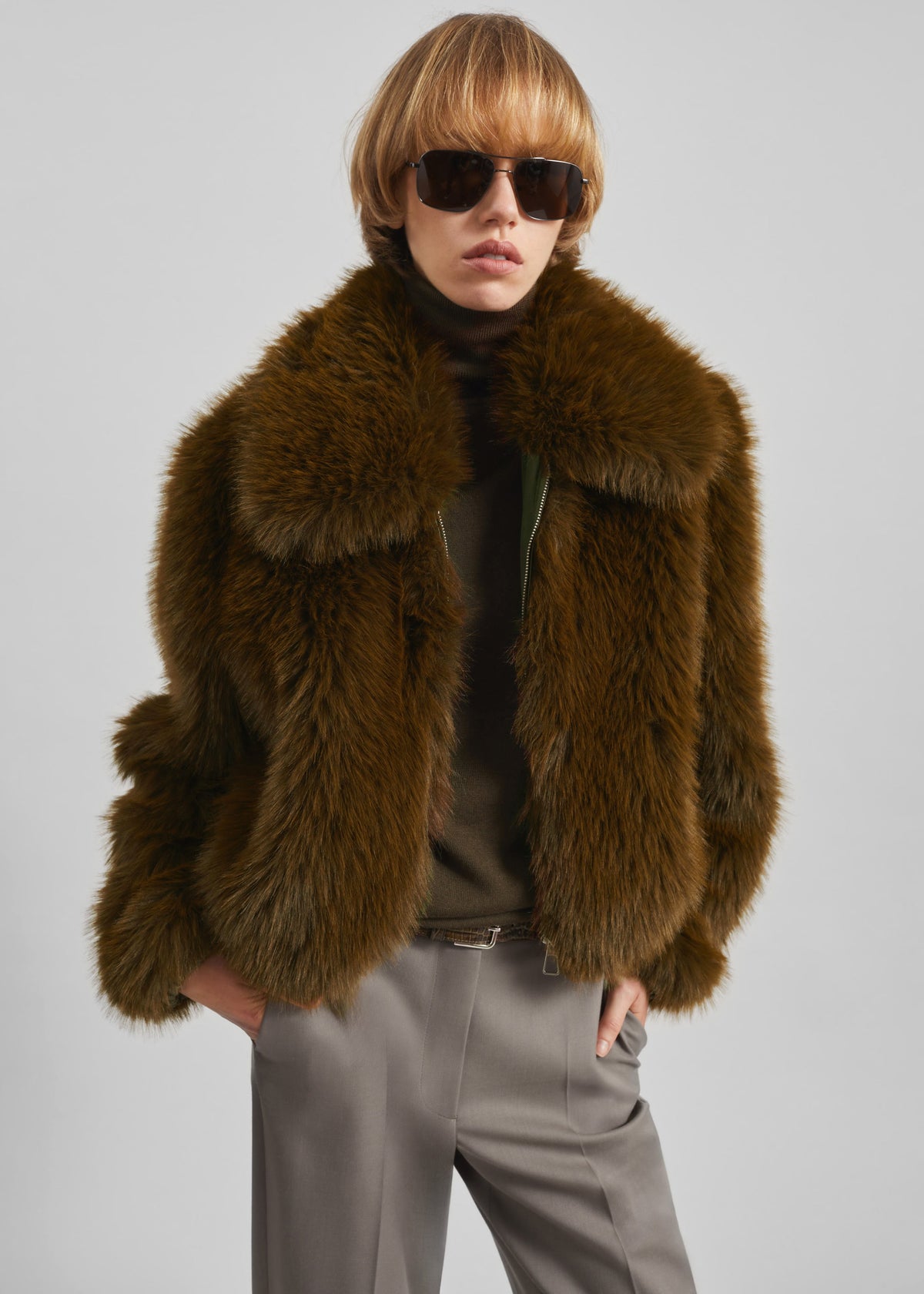 Hope Faux Fur Jacket - Moss Green – view 1 of 6