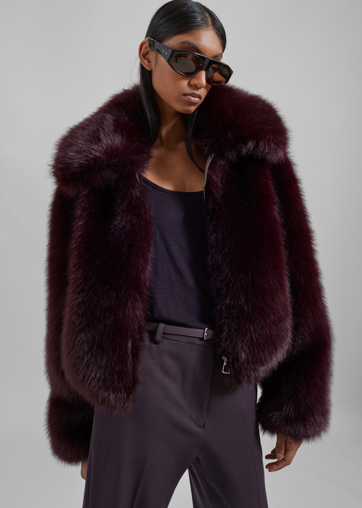 Hope Faux Fur Jacket - Dark Plum – view 2 of 9