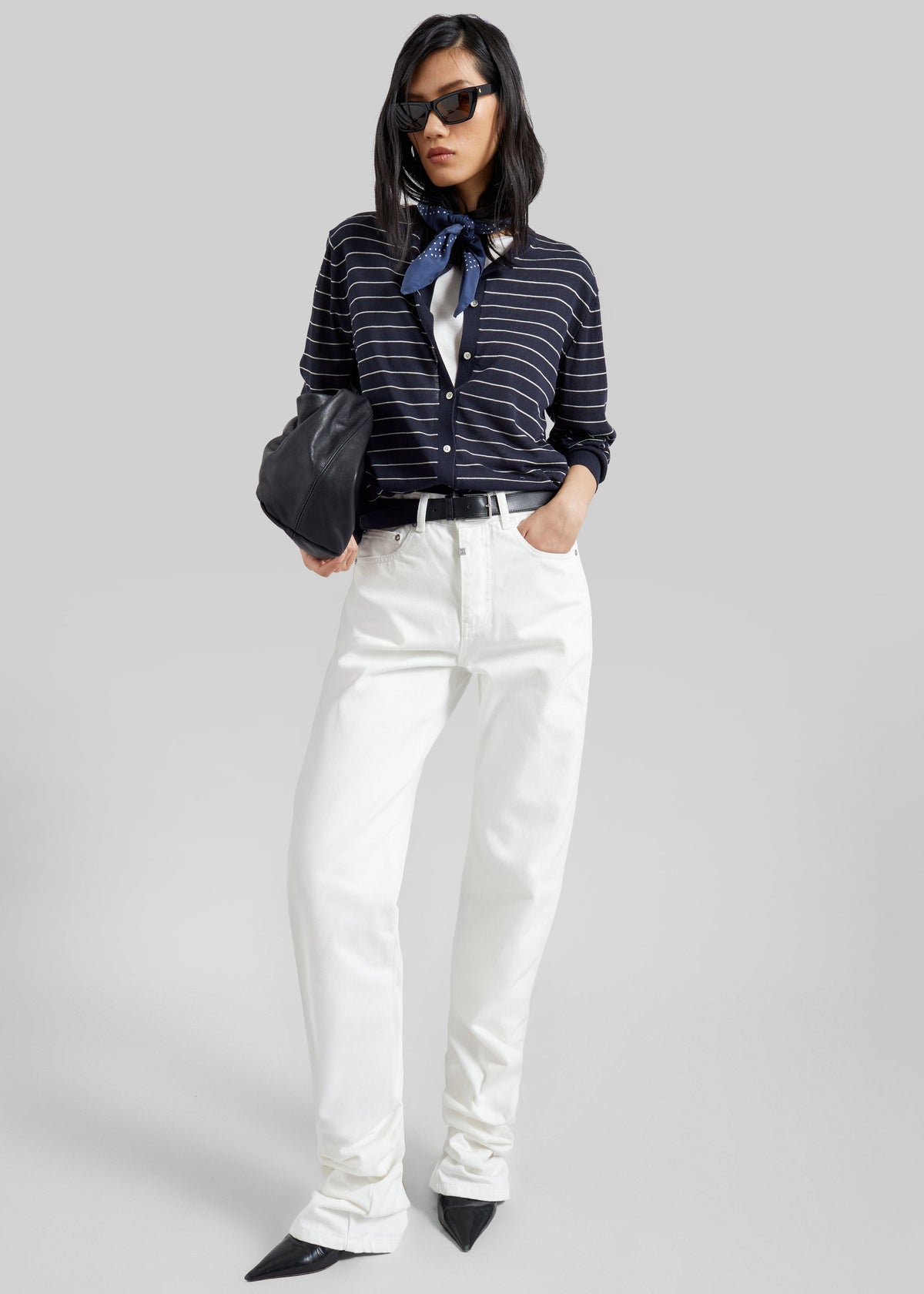 Hossegor Fine Knit Cardigan - Navy/White Stripe – view 4 of 7