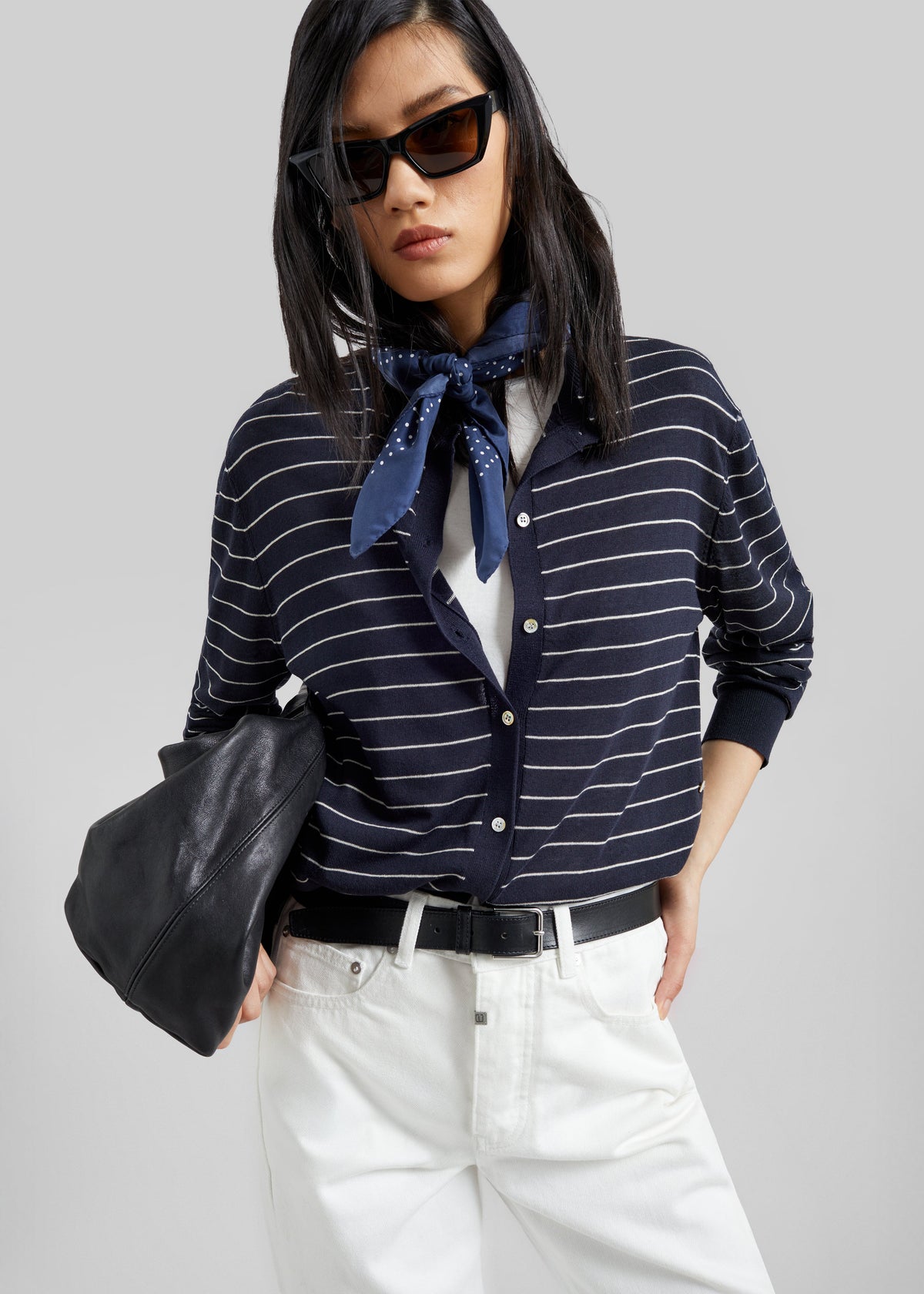 Hossegor Fine Knit Cardigan - Navy/White Stripe – view 1 of 7
