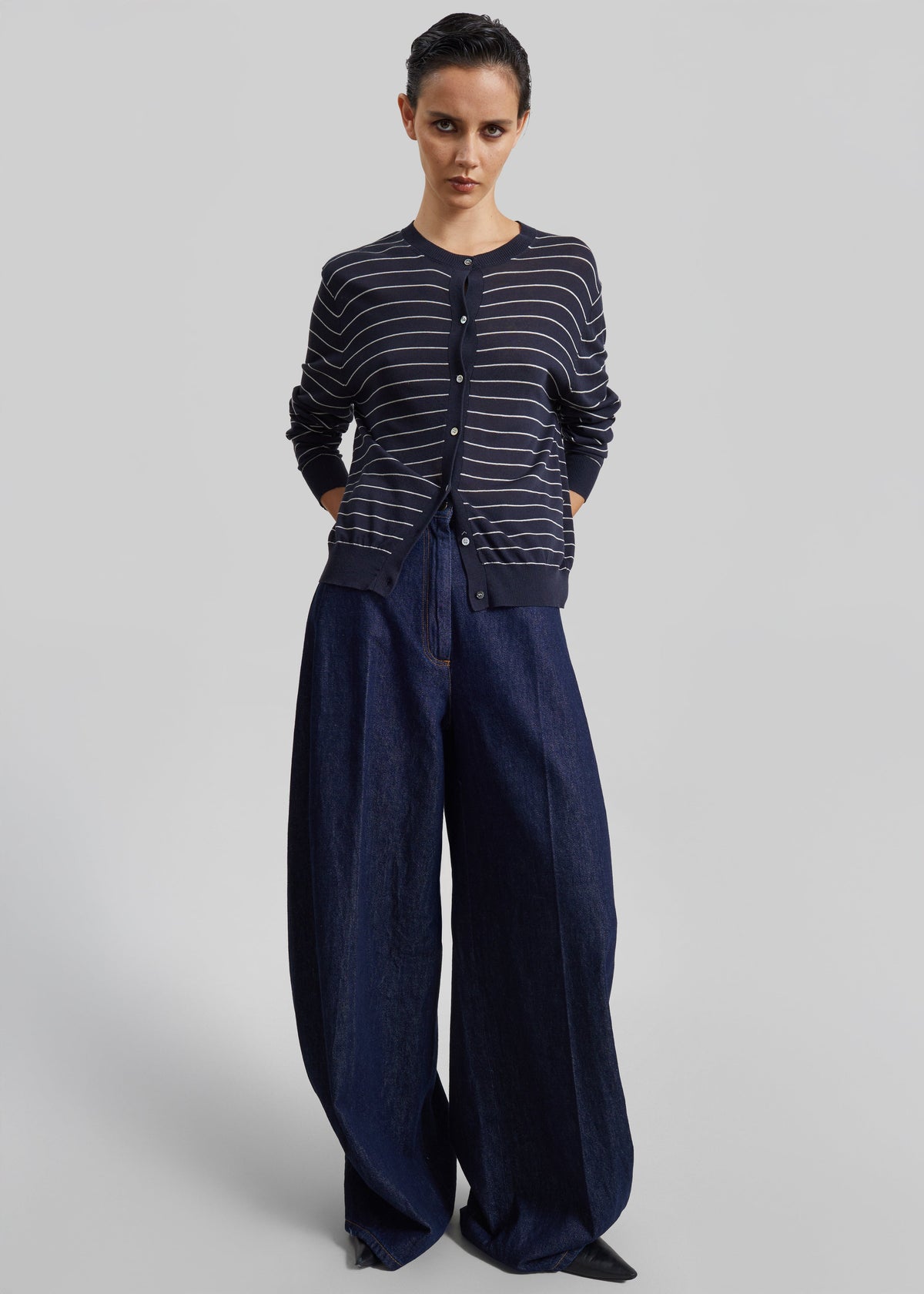 Hossegor Fine Knit Cardigan - Navy/White Stripe – view 5 of 7
