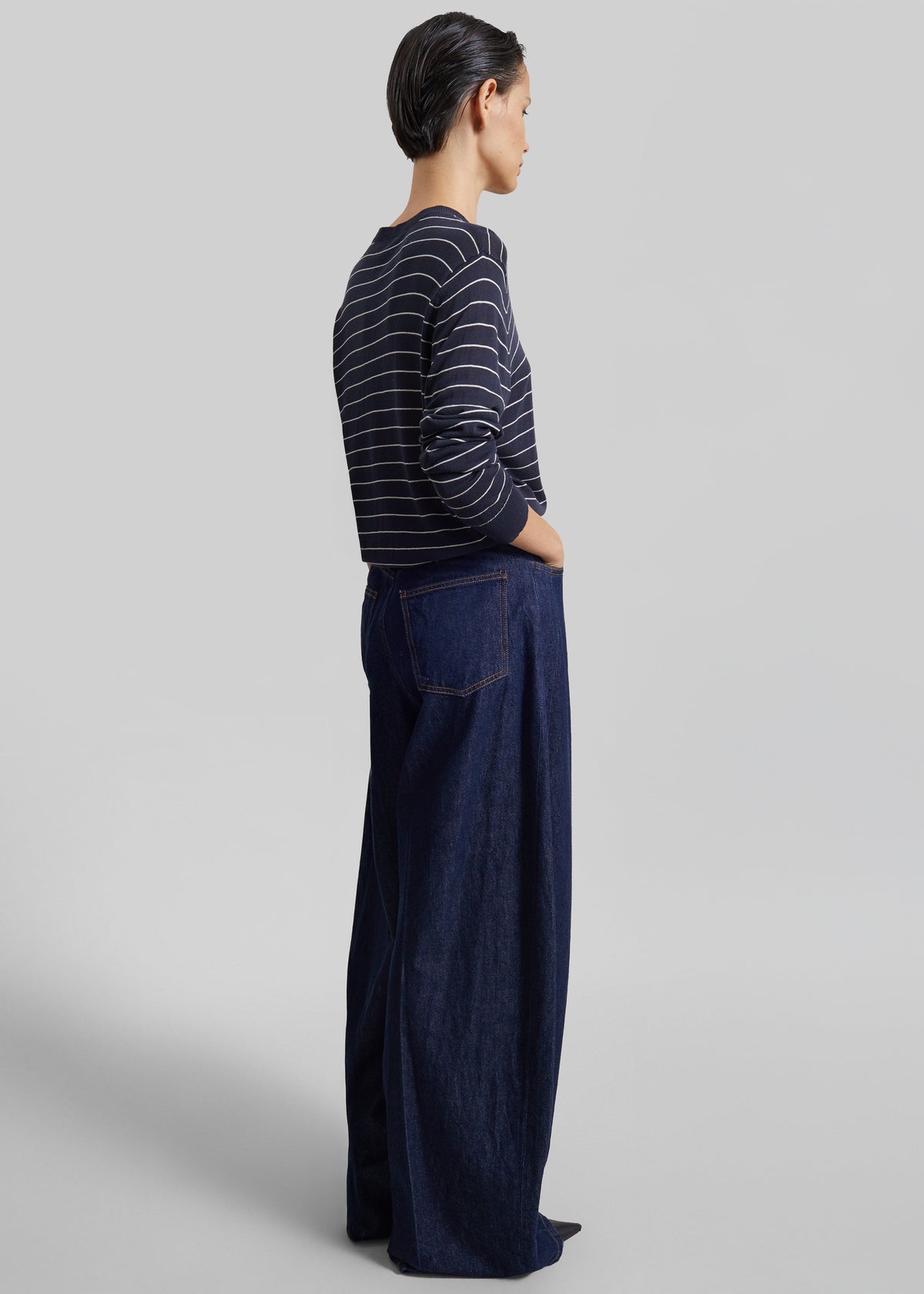 Hossegor Fine Knit Cardigan - Navy/White Stripe – view 6 of 7