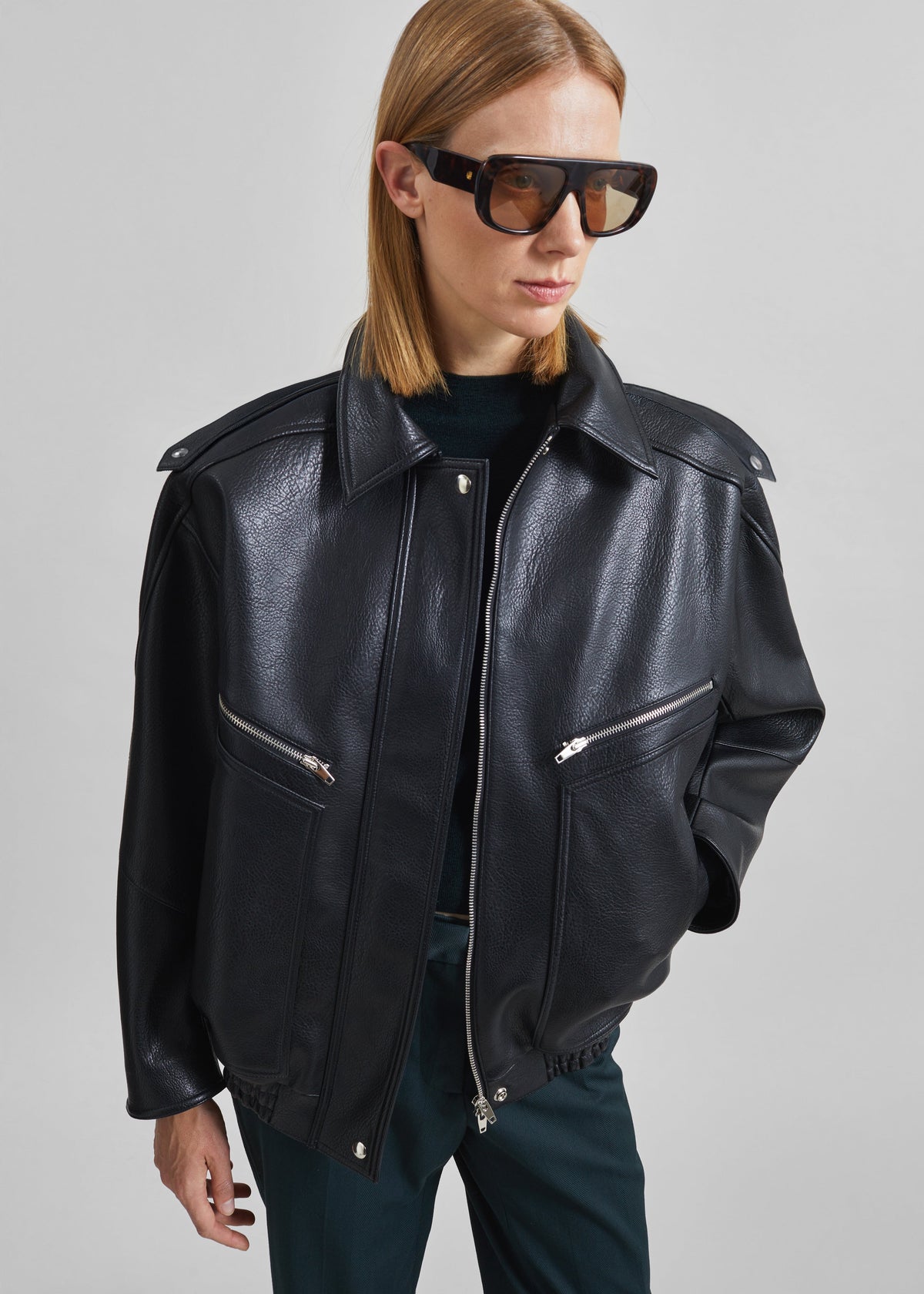 Hudson Faux Leather Bomber Jacket - Black – view 2 of 7