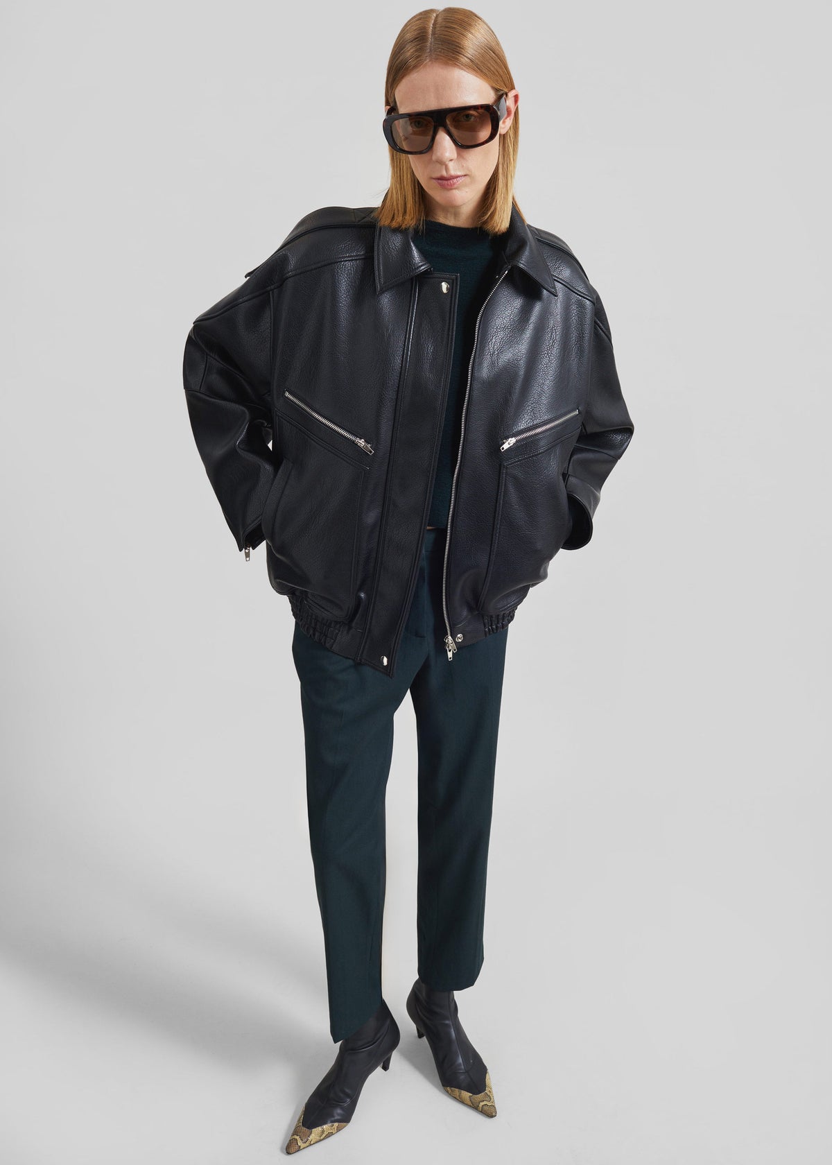 Hudson Faux Leather Bomber Jacket - Black – view 3 of 7