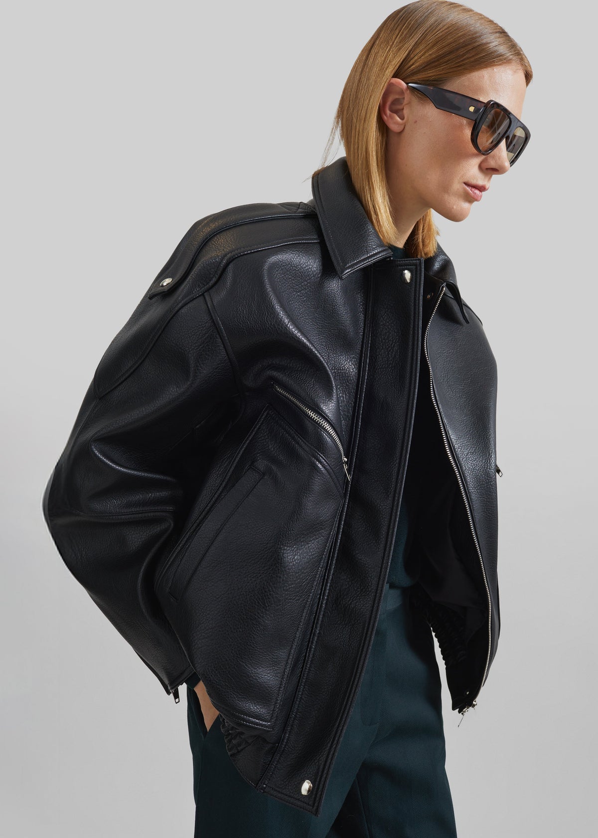 Hudson Faux Leather Bomber Jacket - Black – view 4 of 7