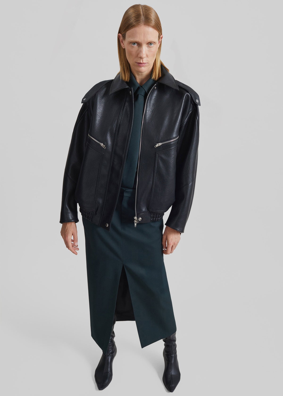 Hudson Faux Leather Bomber Jacket - Black – view 6 of 7