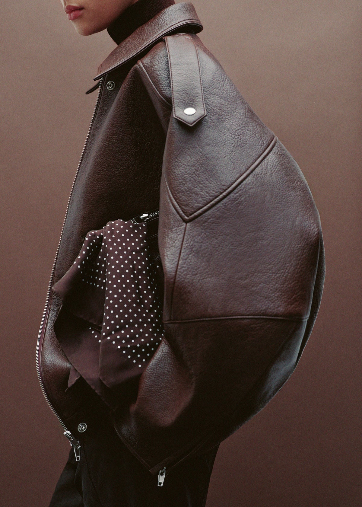 Hudson Faux Leather Bomber Jacket - Brown – view 2 of 7