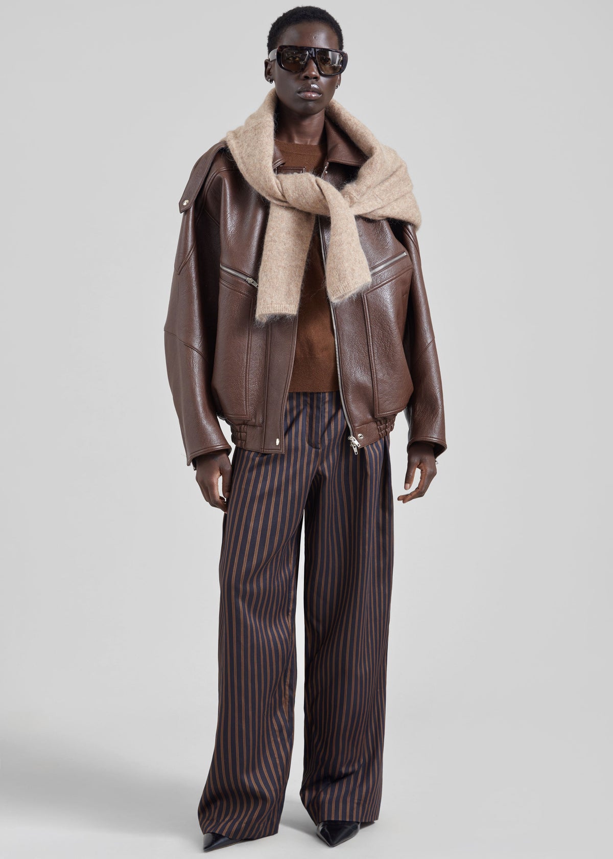 Hudson Faux Leather Bomber Jacket - Brown – view 5 of 7