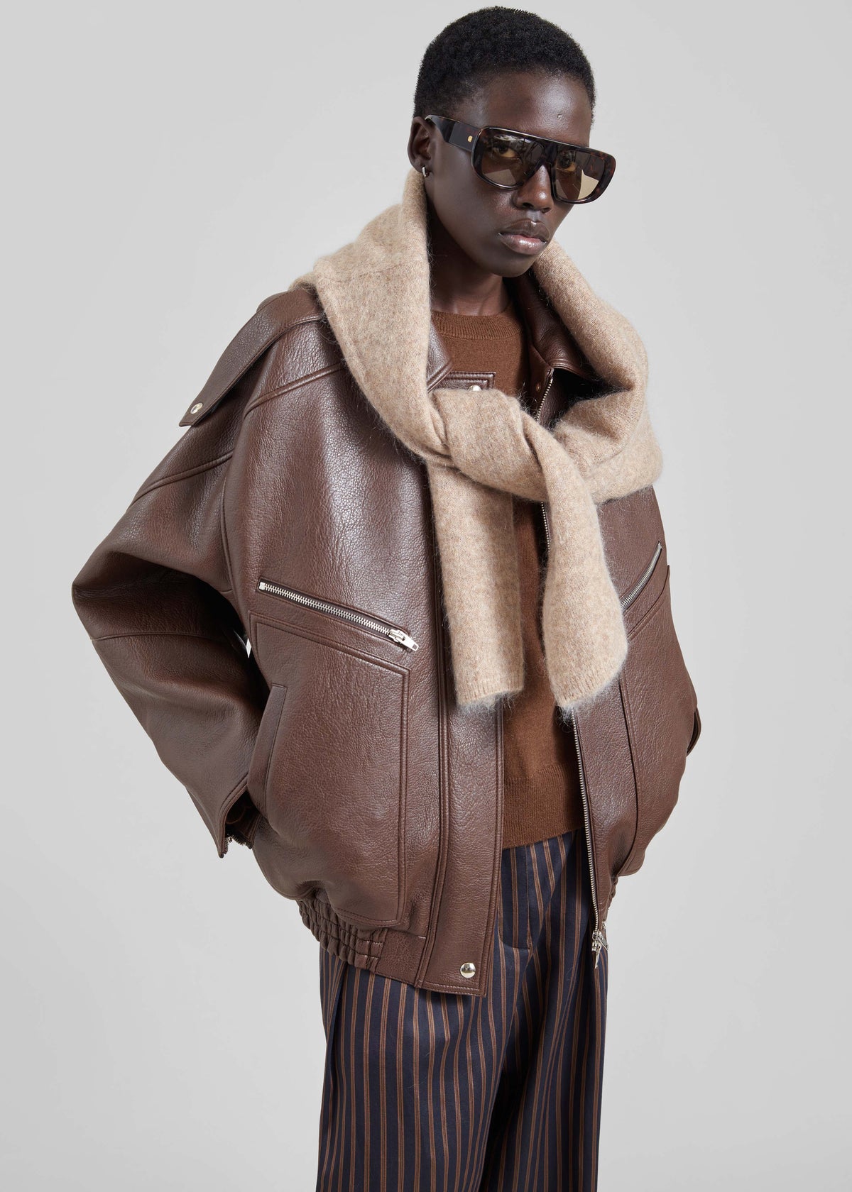 Hudson Faux Leather Bomber Jacket - Brown – view 1 of 7