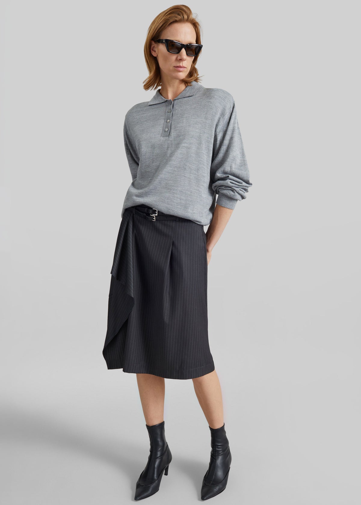 Iena Asymmetric Skirt - Charcoal Pinstripe – view 5 of 8