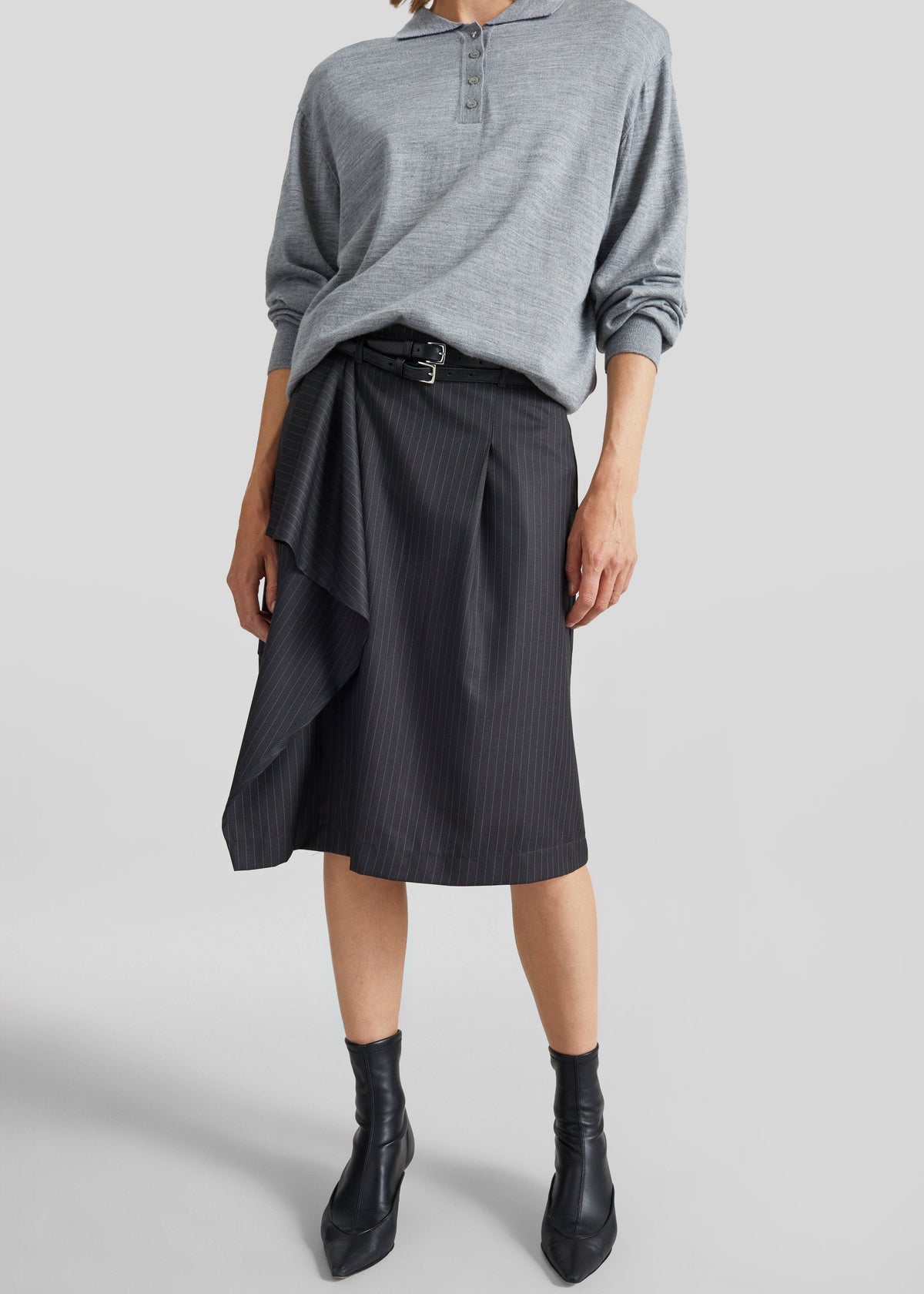 Iena Asymmetric Skirt - Charcoal Pinstripe – view 2 of 8