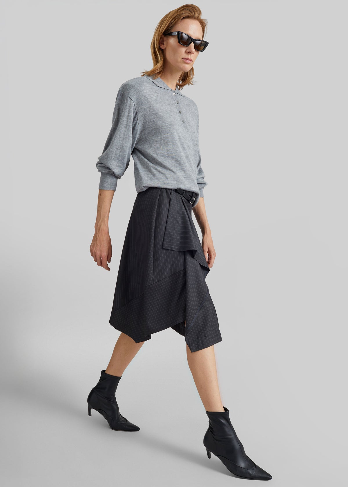 Iena Asymmetric Skirt - Charcoal Pinstripe – view 3 of 8