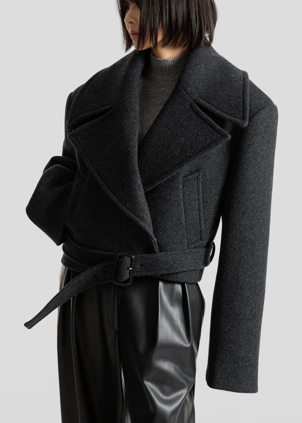 Aumale Cropped Wool Peacoat - Charcoal – view 9 of 11