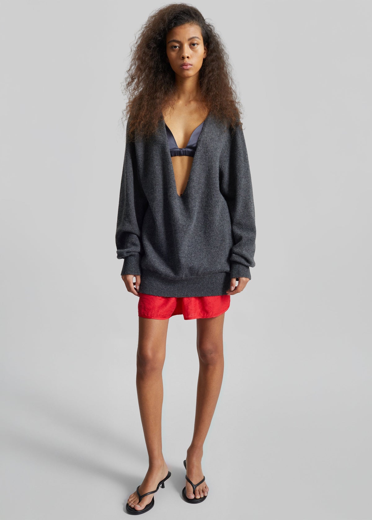 Issy Deep V-Neck Pullover - Dark Grey – view 3 of 8