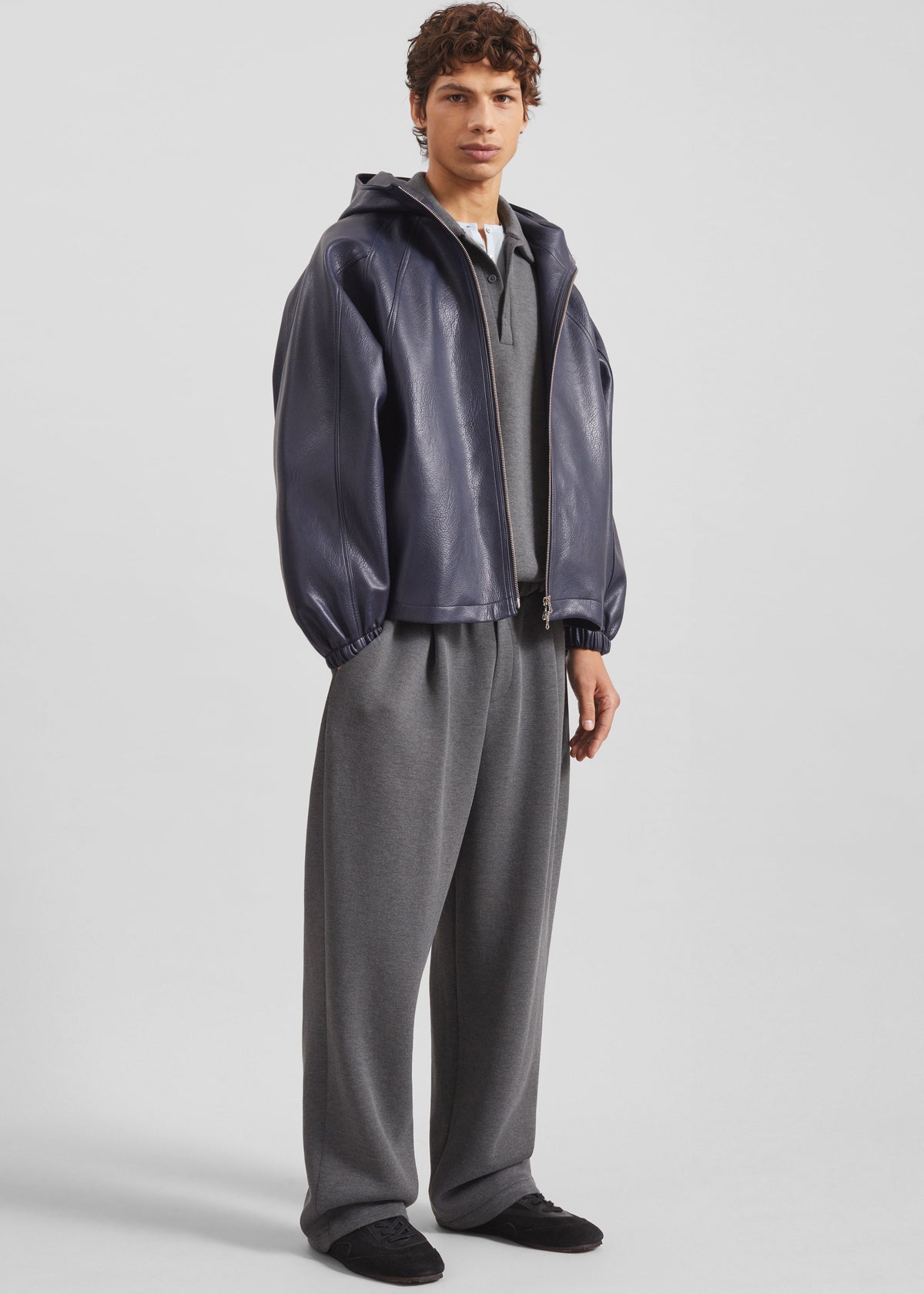 Iver Faux Leather Hooded Jacket - Navy – view 8 of 10