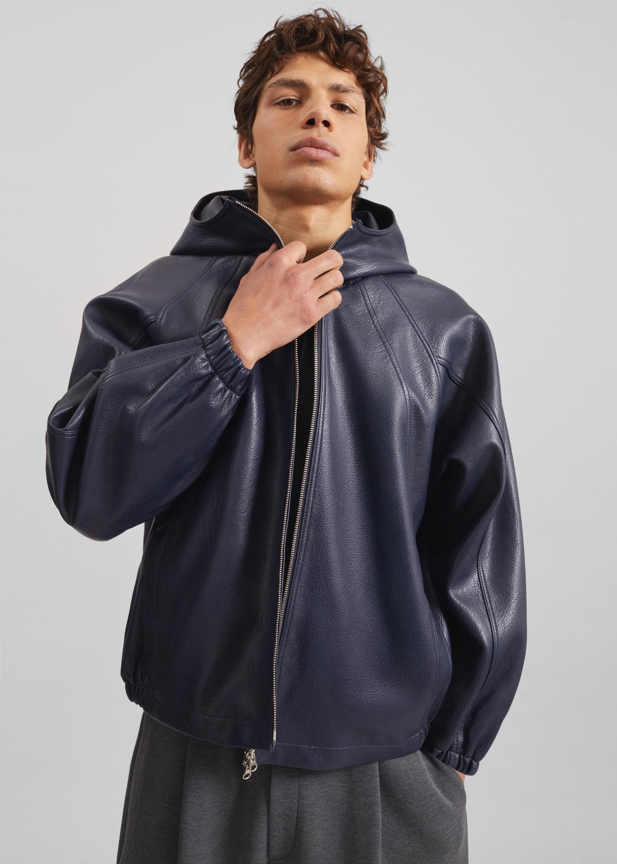 Iver Faux Leather Hooded Jacket - Navy – view 6 of 10