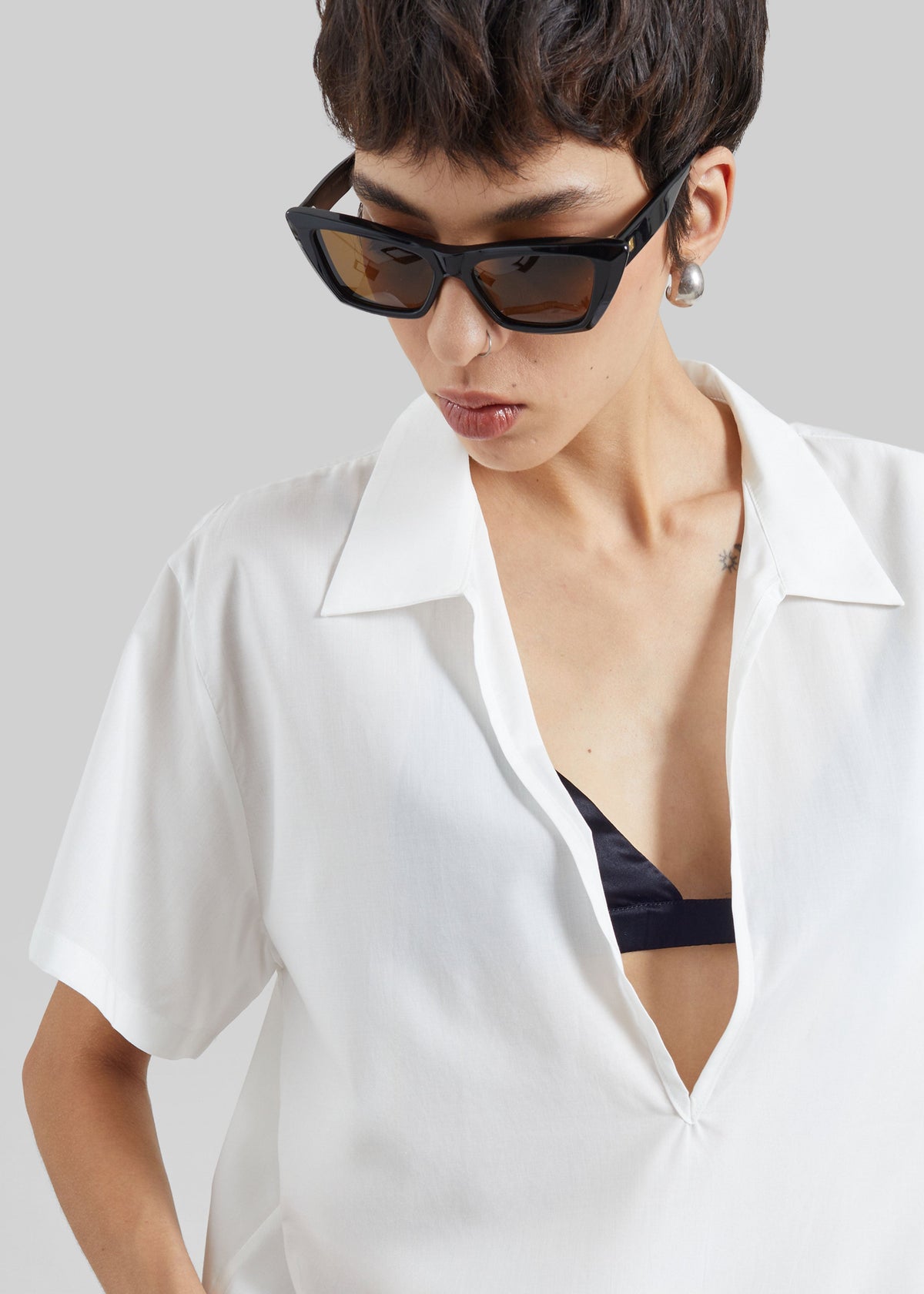 Izella Deep V Neck Shirt - White – view 2 of 6