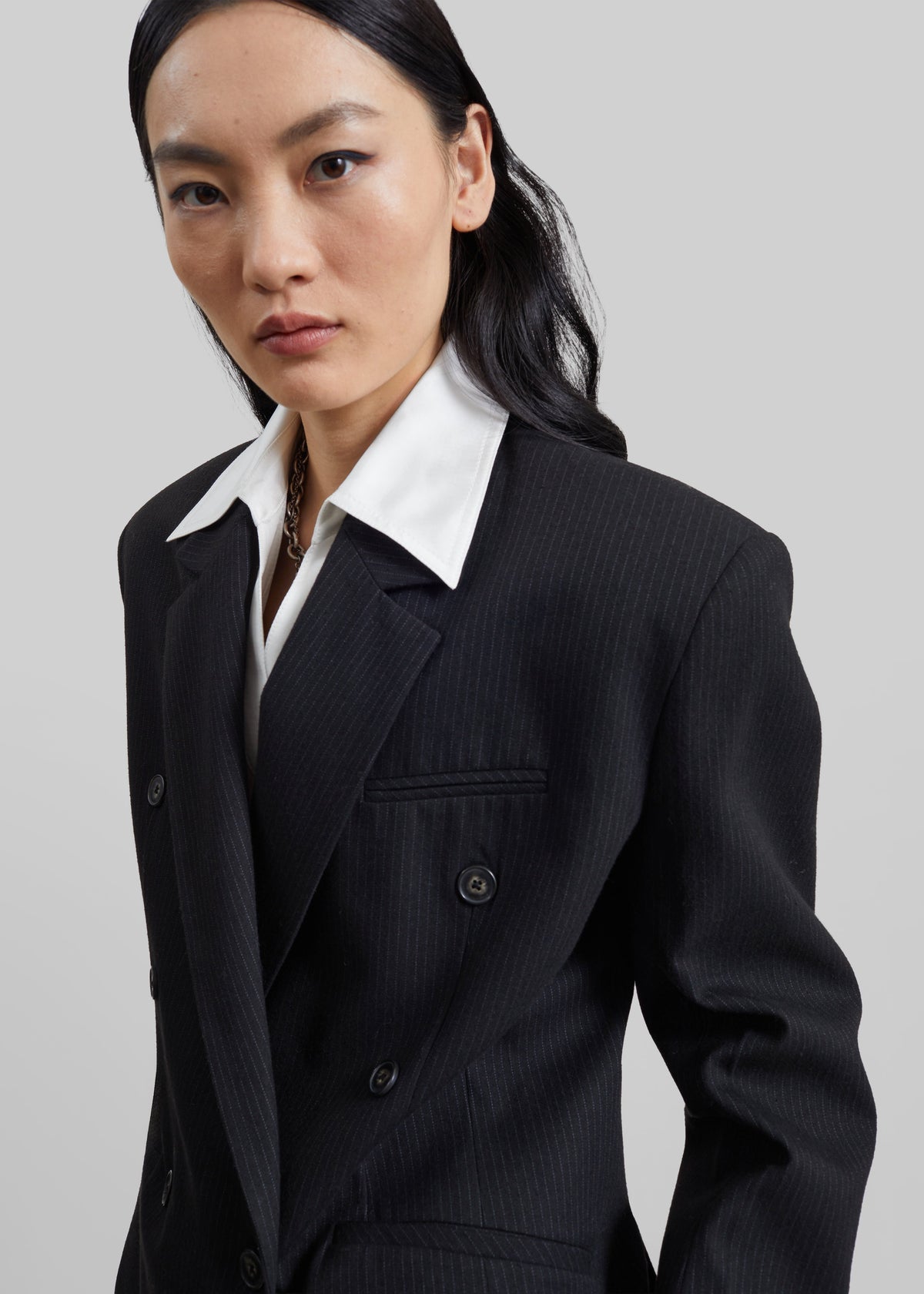 Jade Double-Breasted Blazer - Black/White Pinstripe – view 2 of 10