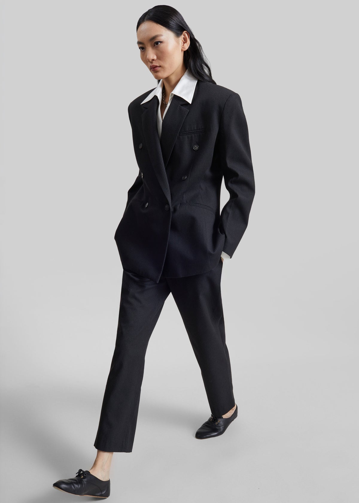 Jade Double-Breasted Blazer - Black/White Pinstripe – view 1 of 10