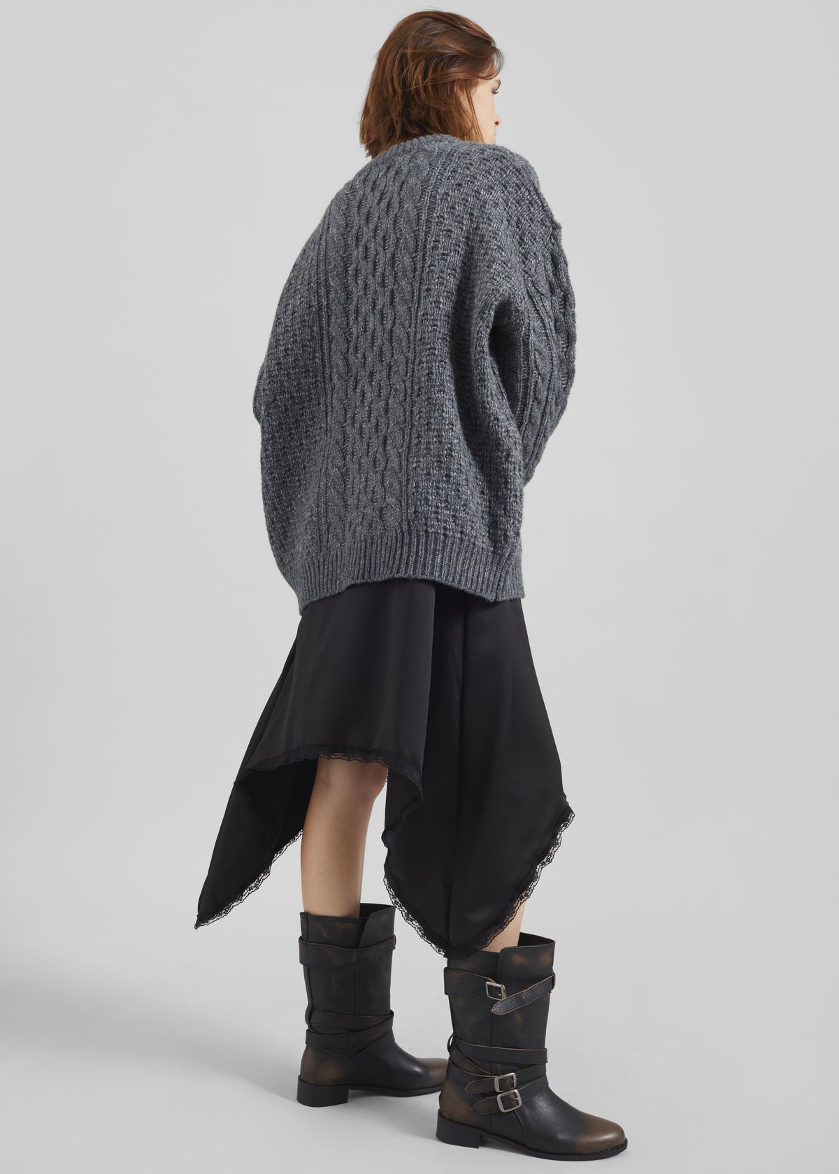 Janesen Oversized Cable Knit Sweater - Grey Melange – view 7 of 8