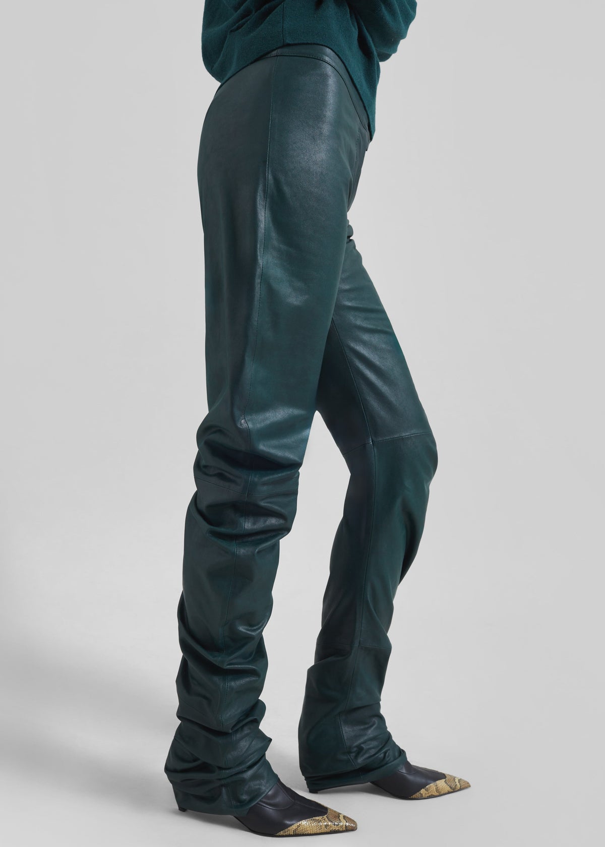 Jessa Leather Ruched Pants - Bottle Green – view 2 of 9