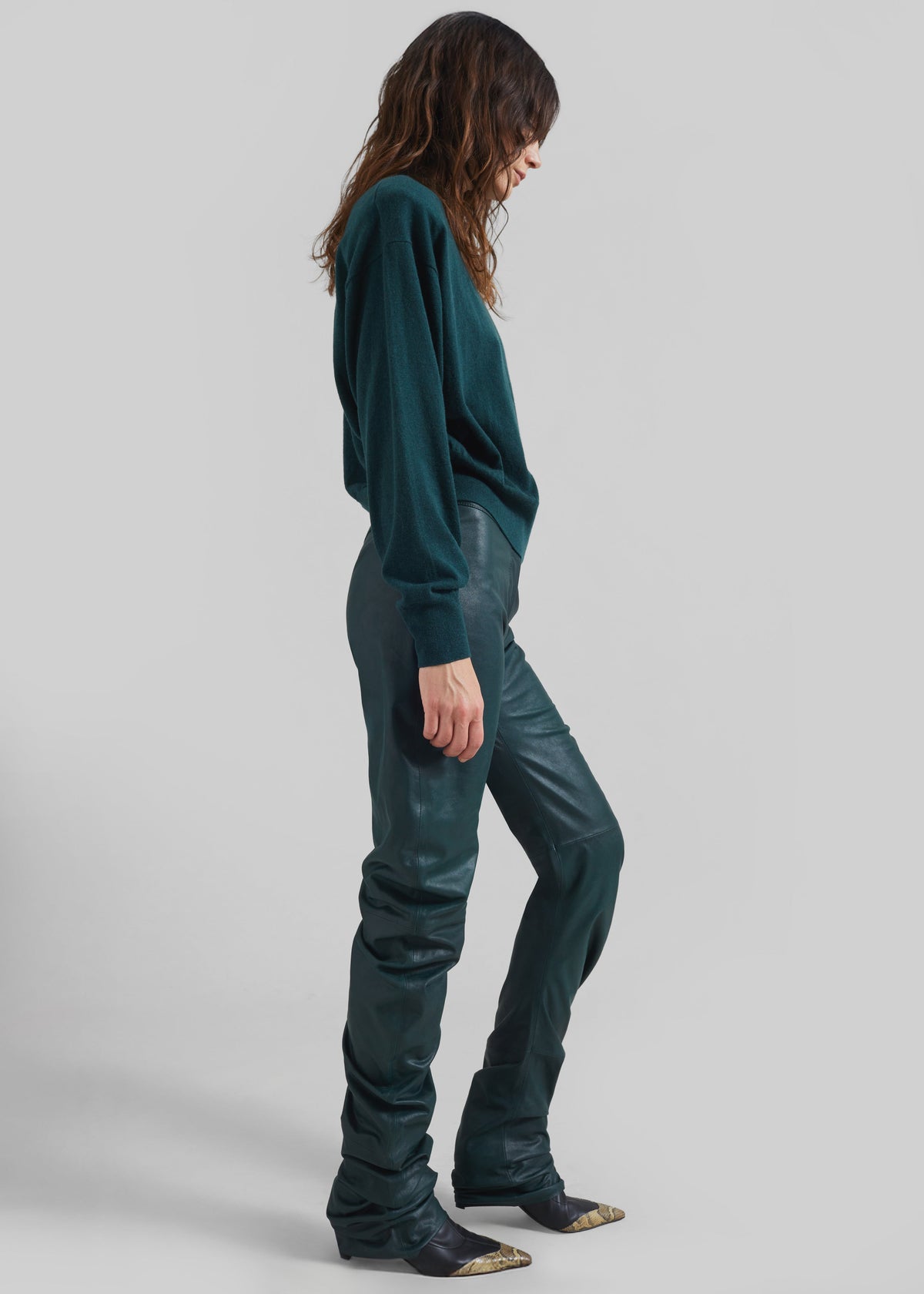 Jessa Leather Ruched Pants - Bottle Green – view 5 of 9
