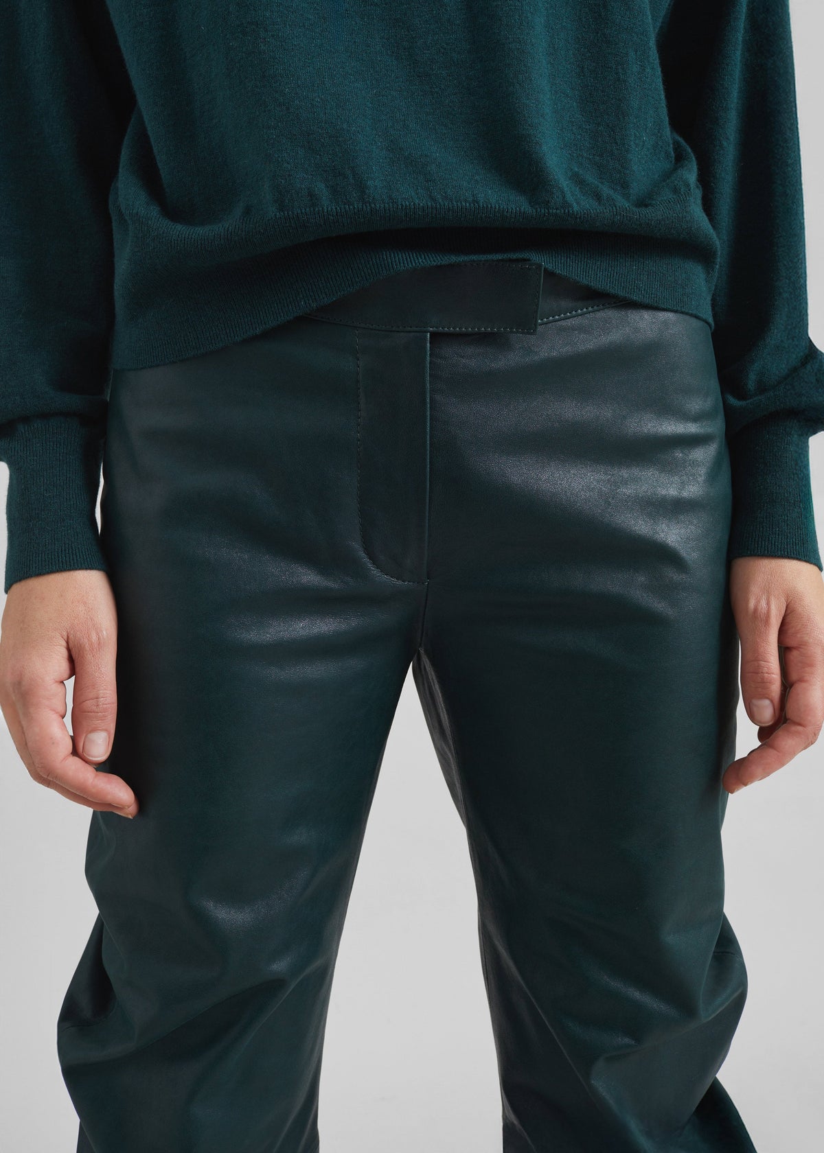 Jessa Leather Ruched Pants - Bottle Green – view 3 of 9
