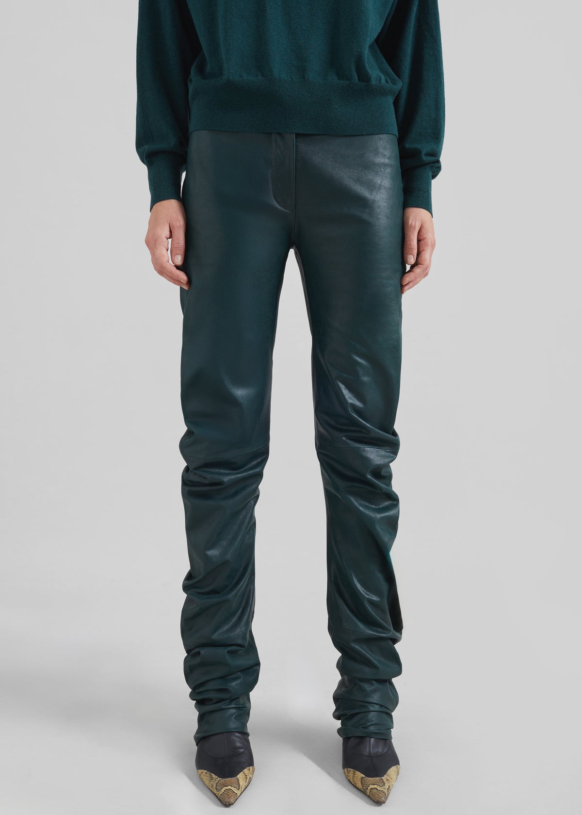 Jessa Leather Ruched Pants - Bottle Green – view 4 of 9
